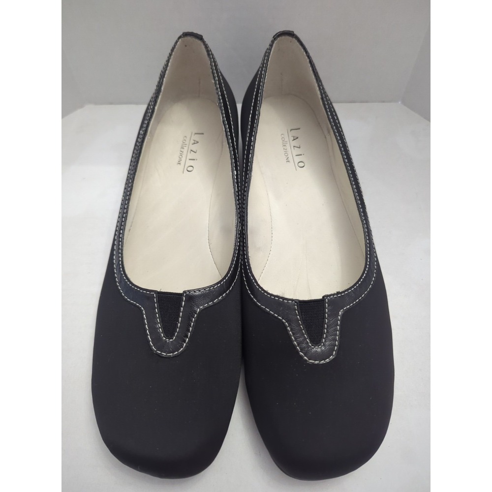 Lazio Collezione Dress Shoes Mini Wedge Janet Black Slip On Round Toe Size 7.5M - Picture 2 of 10